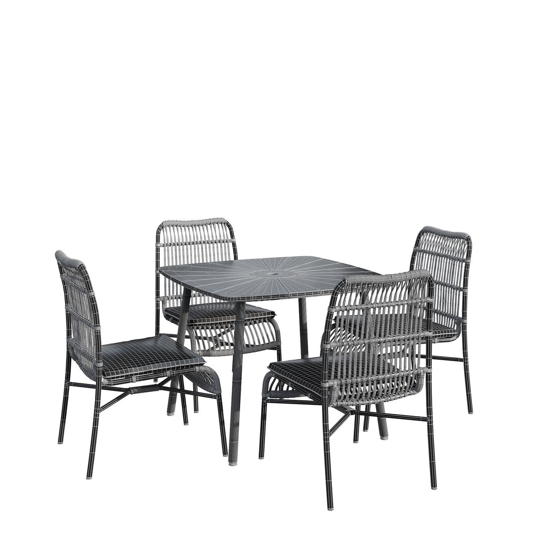 Rattan Outdoor Dining Set 3D Model – PBR Textured, FBX, OBJ - View 8