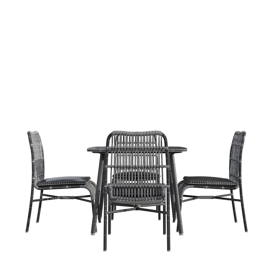 Rattan Outdoor Dining Set 3D Model – PBR Textured, FBX, OBJ - View 9