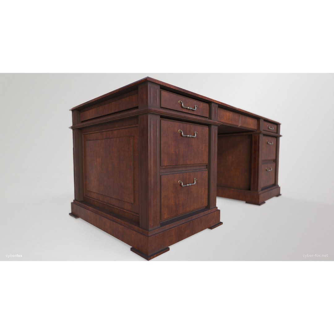 Wooden Desk and Chair 3D Model – Low Poly Game Asset, FBX & OBJ - View 10