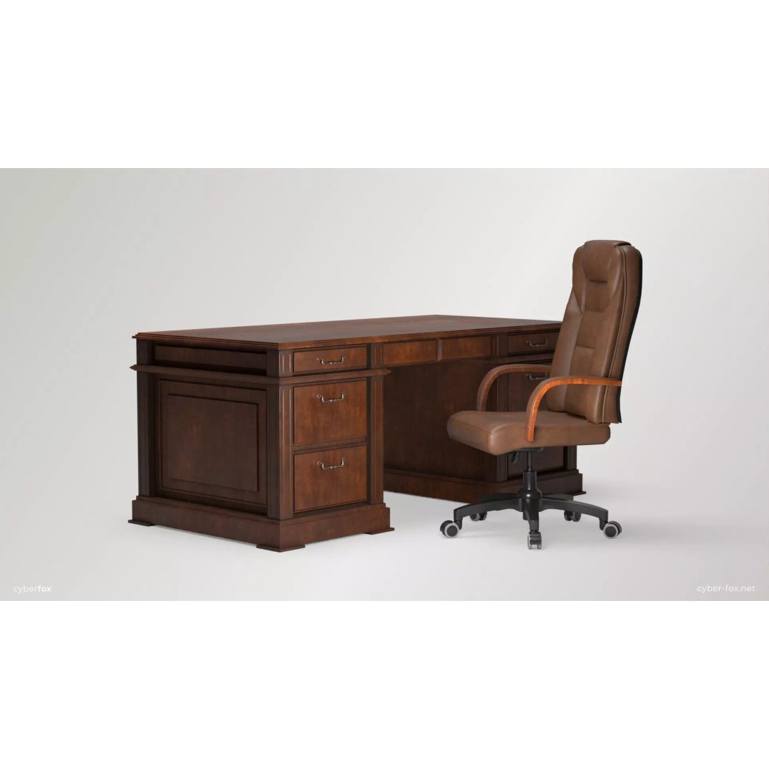 Wooden Desk and Chair 3D Model – Low Poly Game Asset, FBX & OBJ - View 2