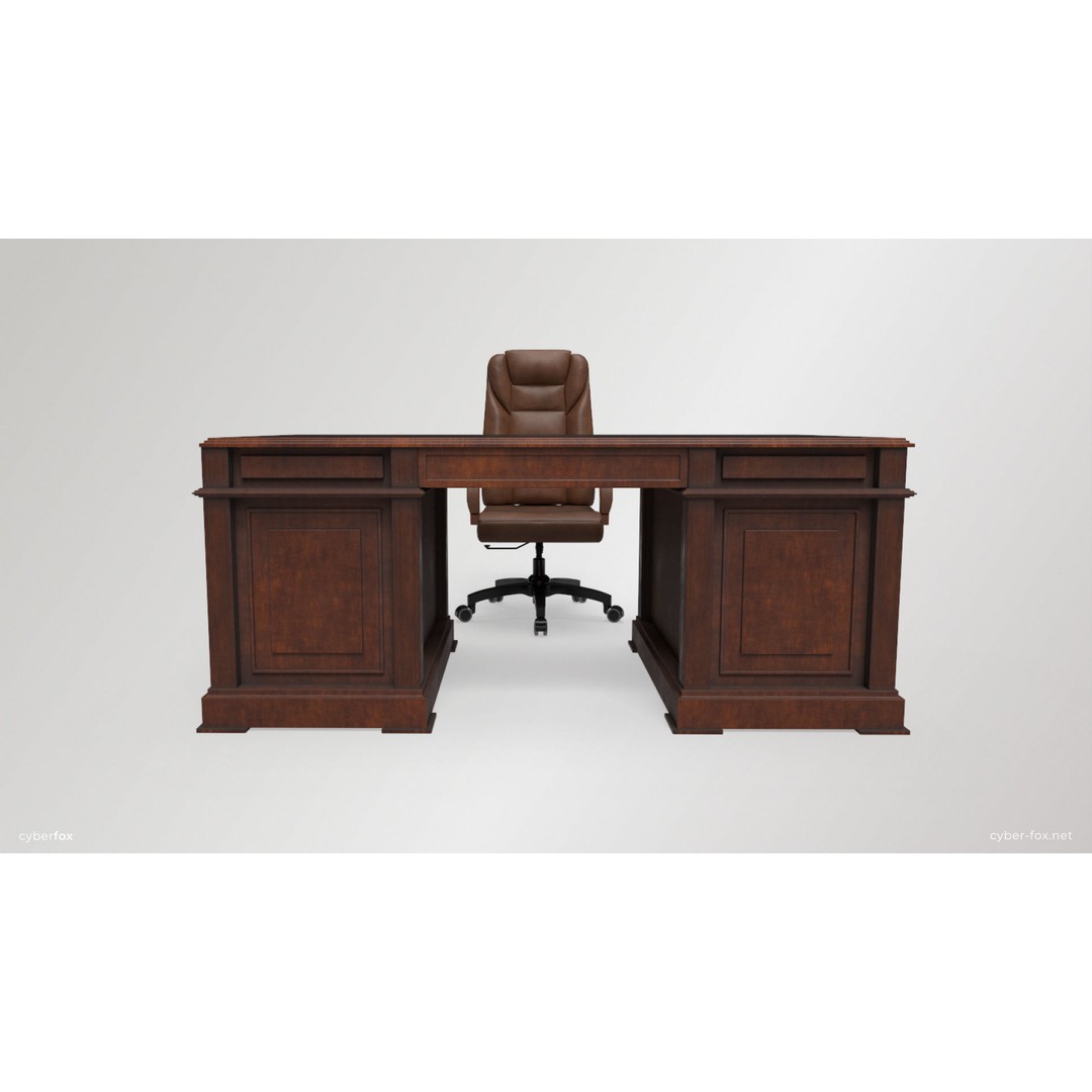 Wooden Desk and Chair 3D Model – Low Poly Game Asset, FBX & OBJ - View 3