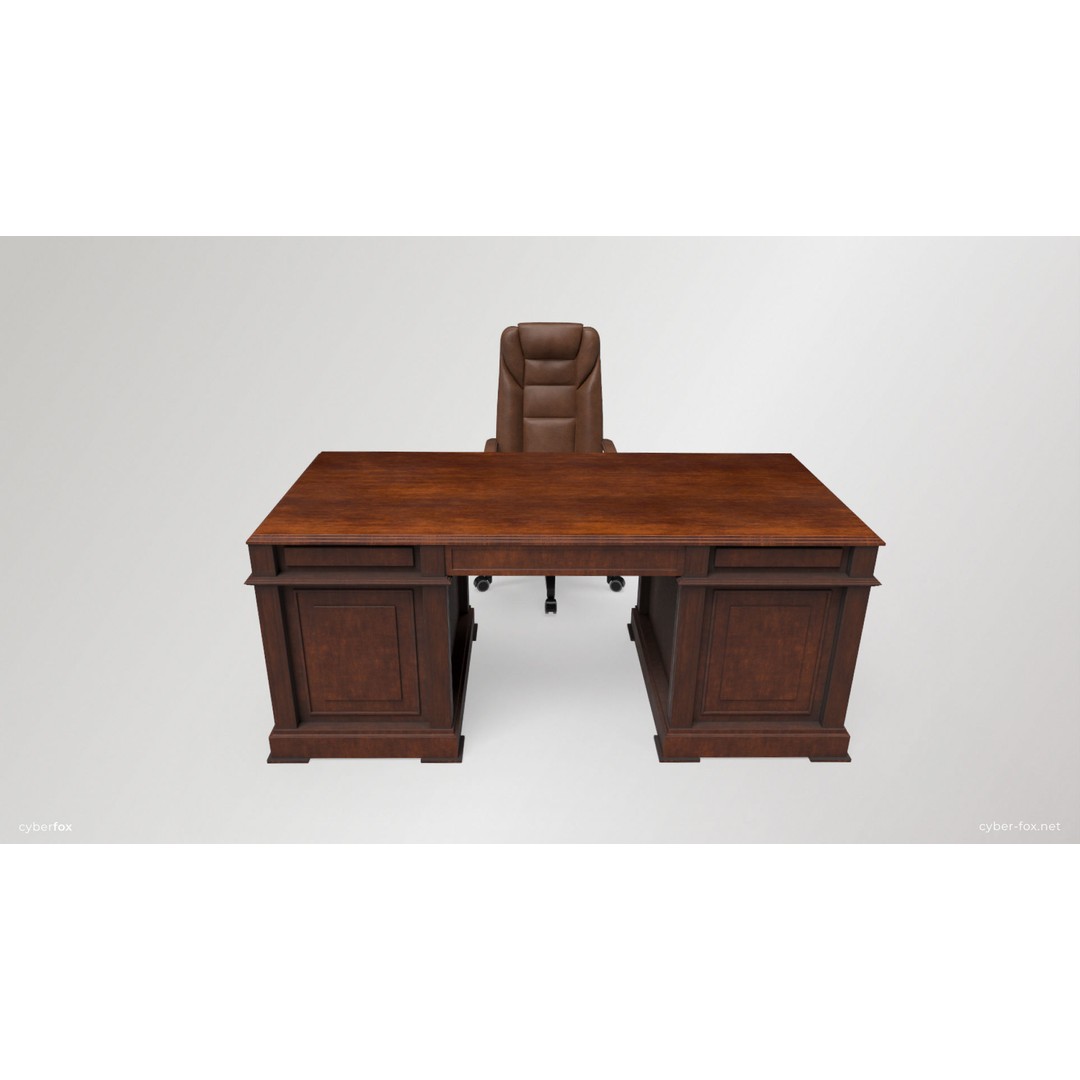 Wooden Desk and Chair 3D Model – Low Poly Game Asset, FBX & OBJ - View 4