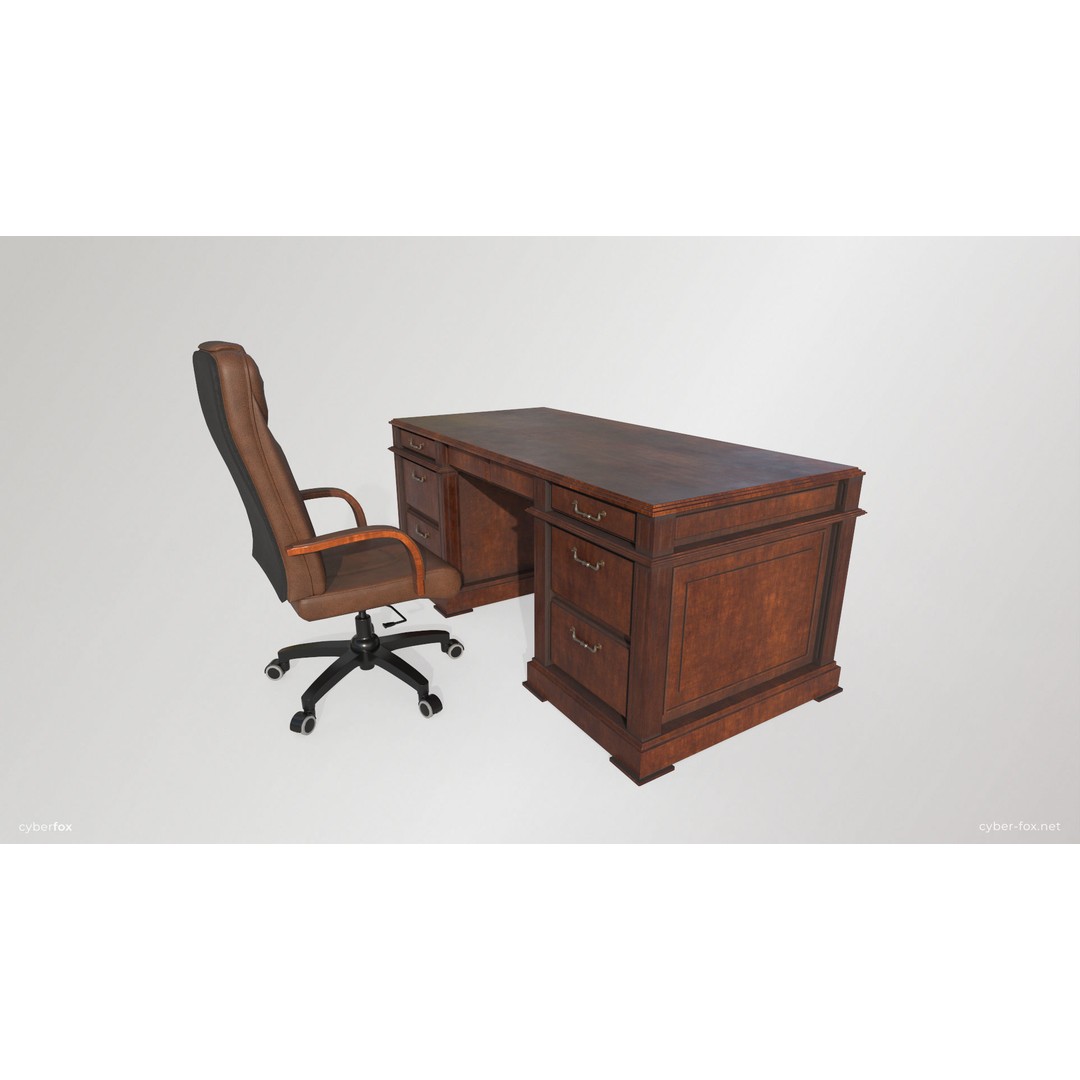 Wooden Desk and Chair 3D Model – Low Poly Game Asset, FBX & OBJ - View 5