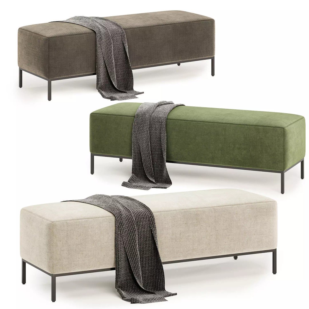 Miller Bench 3D Model – Modern Fabric Seating, FBX & OBJ Formats - View 2
