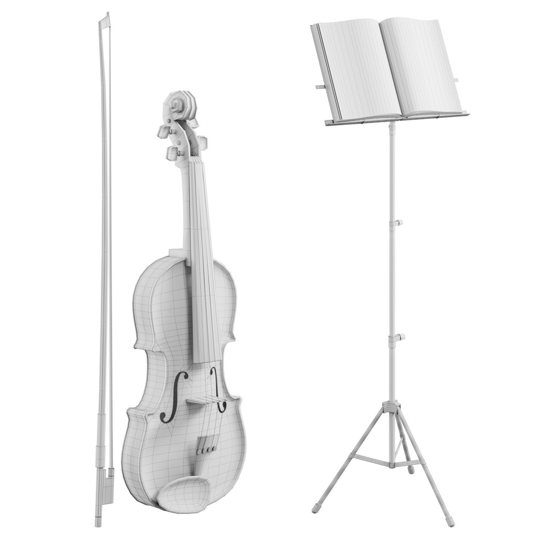 Violin 3D Model – Classic Design with Case and Bow, FBX, OBJ
