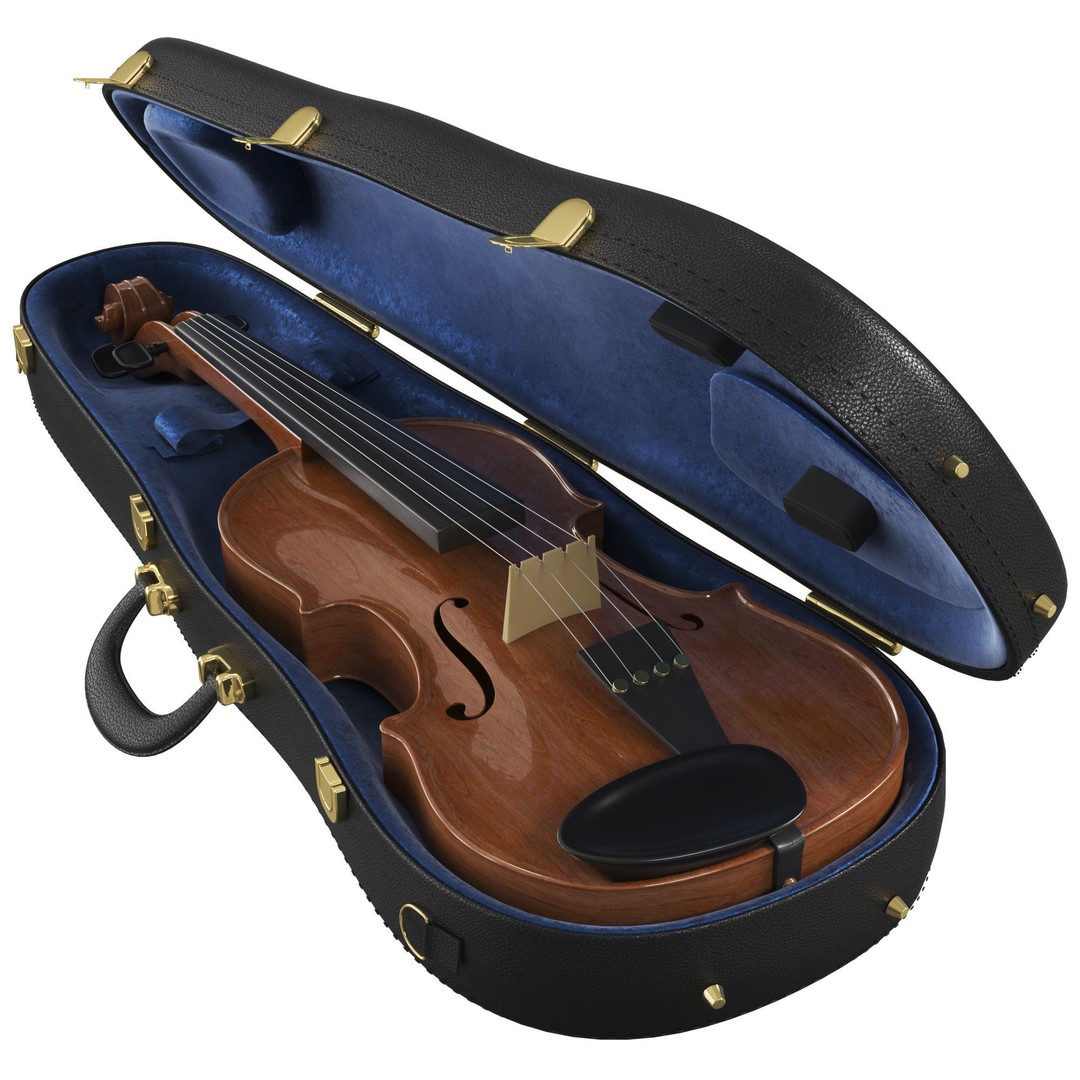 Violin 3D Model – Classic Design with Case and Bow, FBX, OBJ - View 4