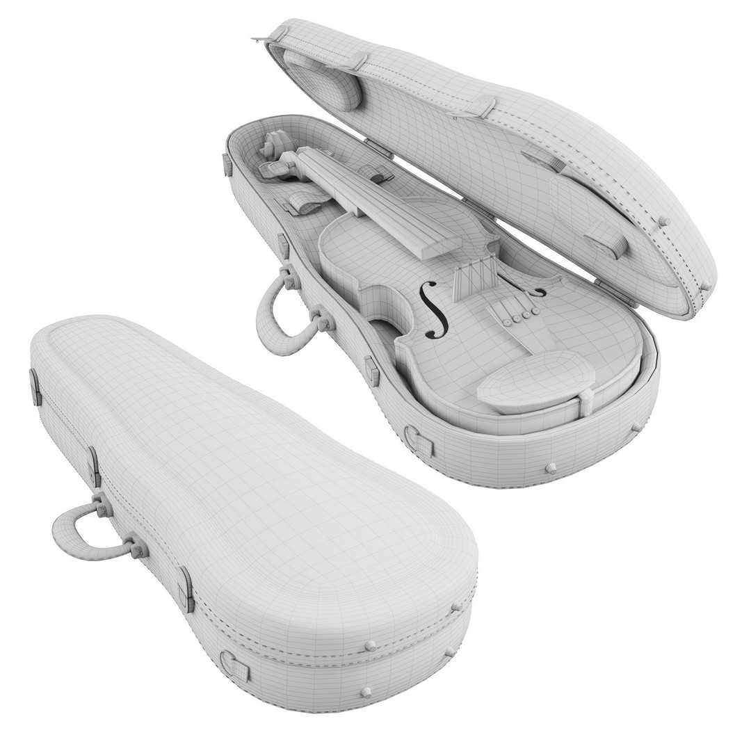 Violin 3D Model – Classic Design with Case and Bow, FBX, OBJ - View 7