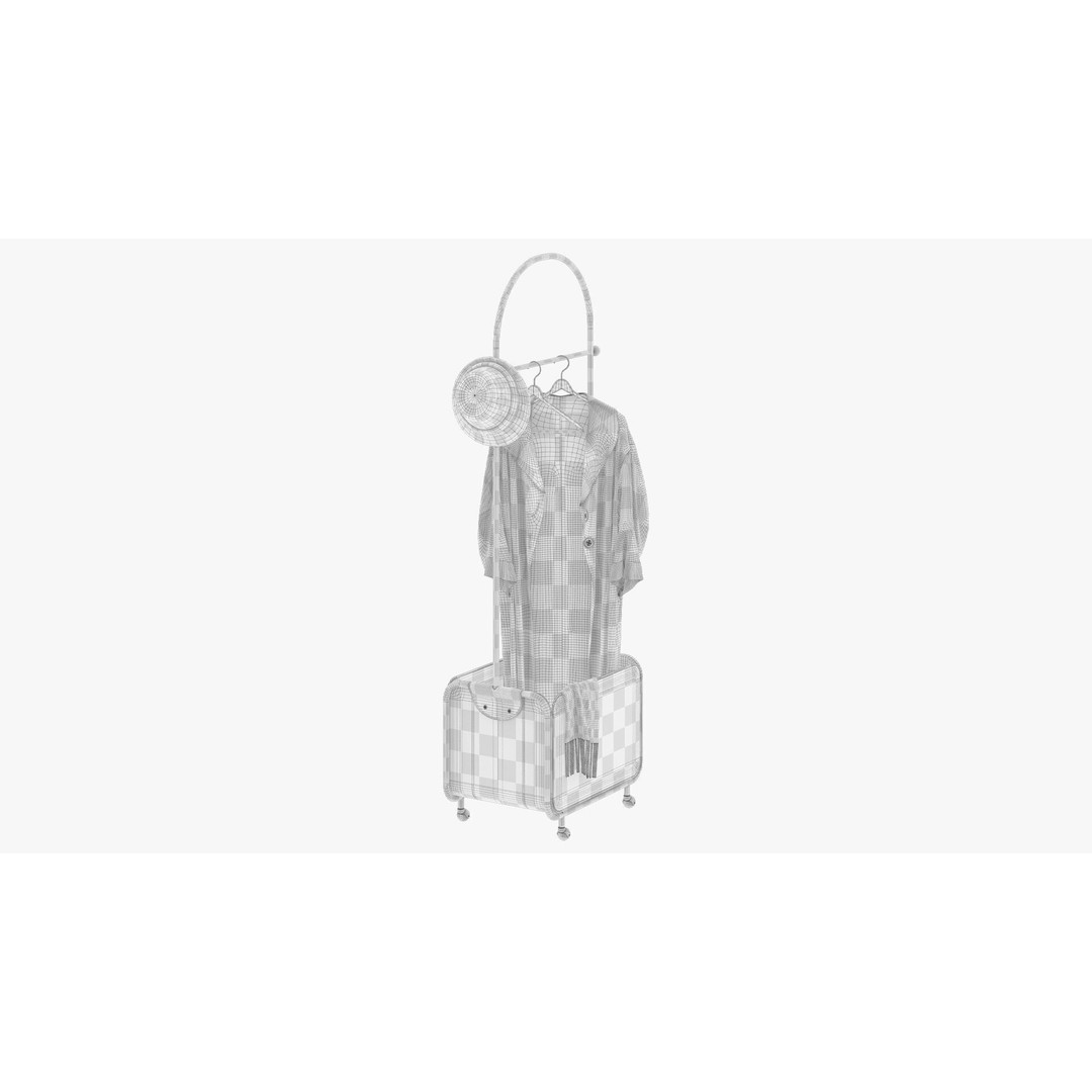 Floor Clothes Hanger 3D Model – Metal & Leather Storage Solution, FBX - View 8