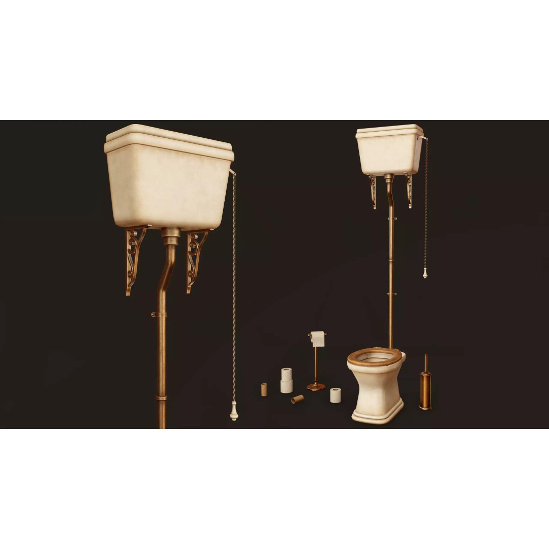 Antique Toilet 3D Model – Low Poly Game Ready Asset, FBX & OBJ - View 2