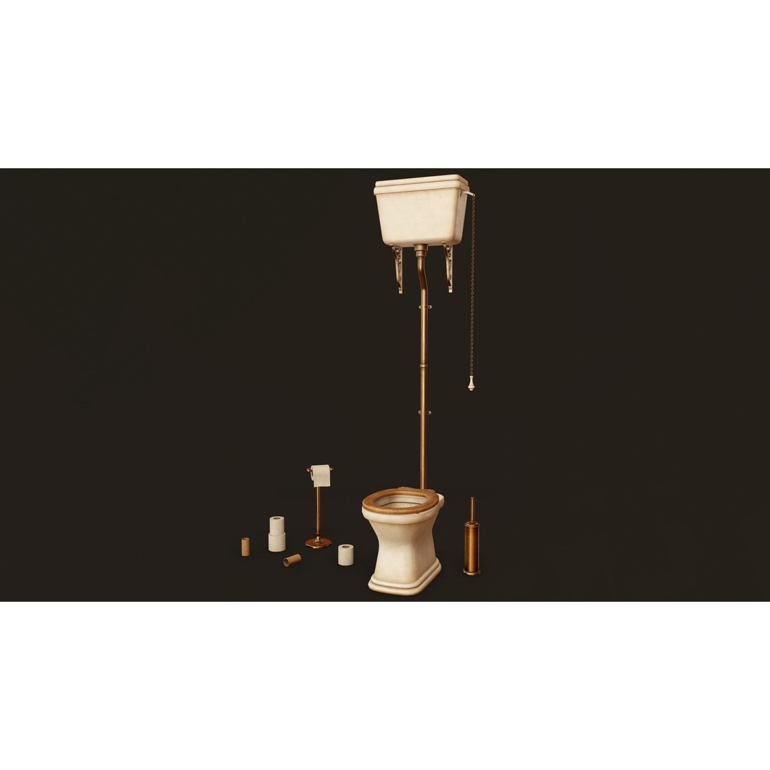 Antique Toilet 3D Model – Low Poly Game Ready Asset, FBX & OBJ - View 3