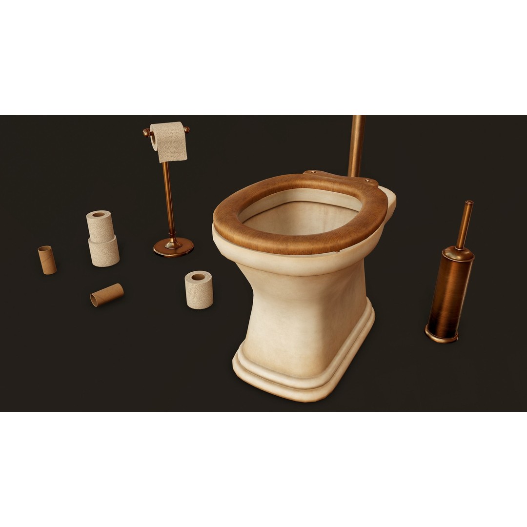 Antique Toilet 3D Model – Low Poly Game Ready Asset, FBX & OBJ - View 4
