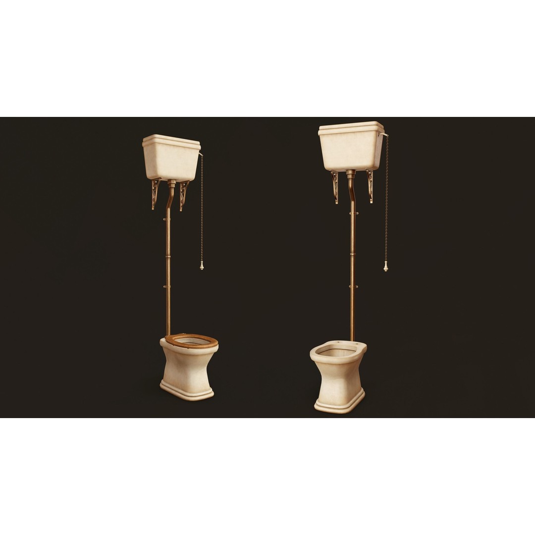 Antique Toilet 3D Model – Low Poly Game Ready Asset, FBX & OBJ - View 6