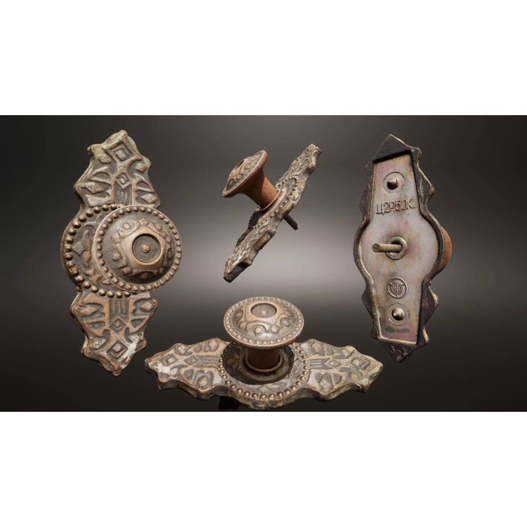 Old Doorknob 3D Model – Low Poly Game Asset, FBX, PBR Textures - View 2