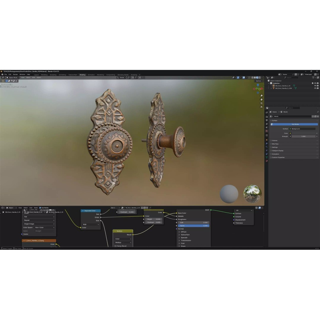 Old Doorknob 3D Model – Low Poly Game Asset, FBX, PBR Textures - View 9