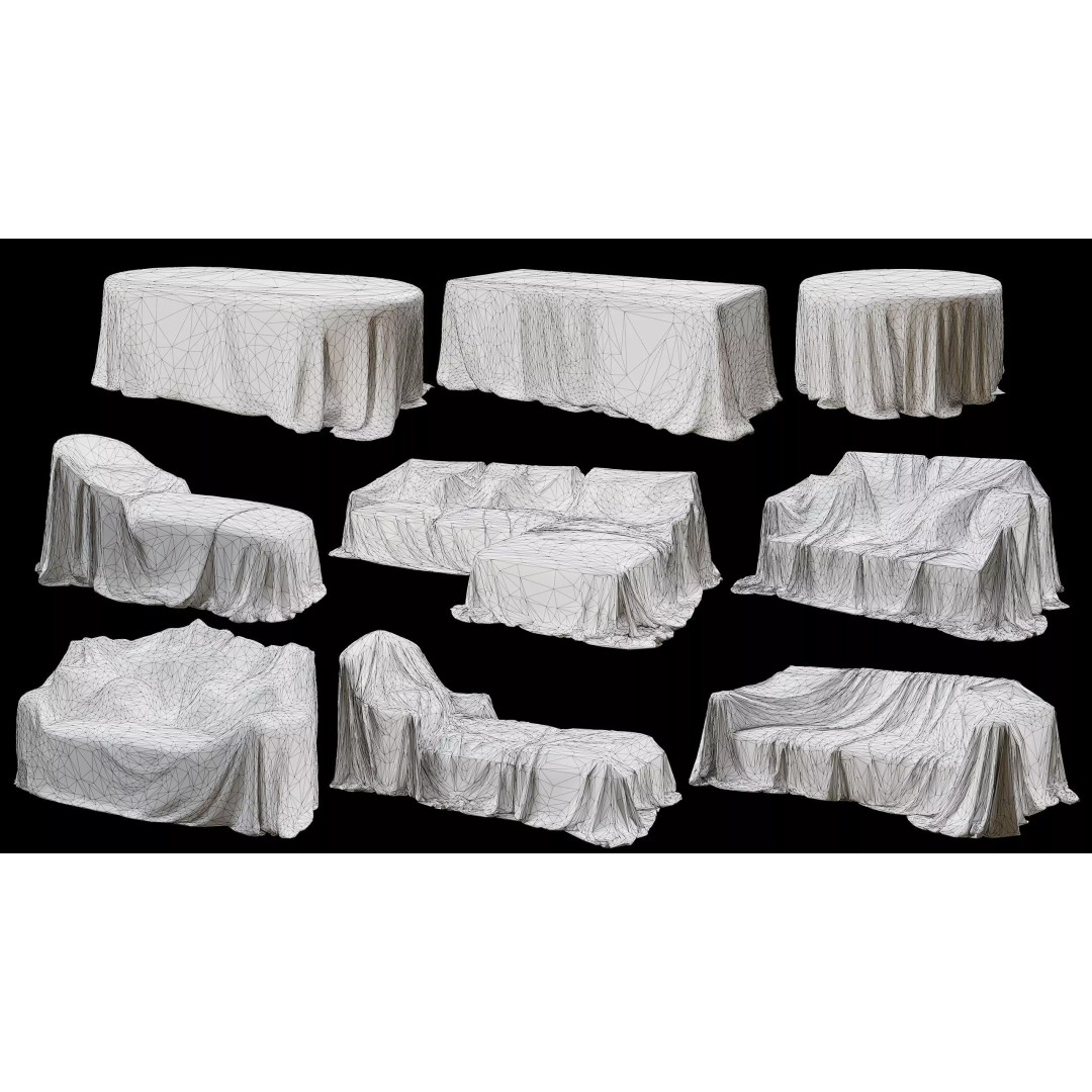 Covered Furniture Collection 3D Model – Low Poly Game Asset, FBX, OBJ - View 17