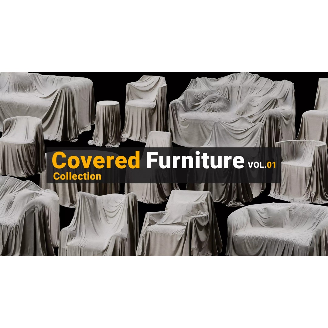 Covered Furniture Collection 3D Model – Low Poly Game Asset, FBX, OBJ - View 2
