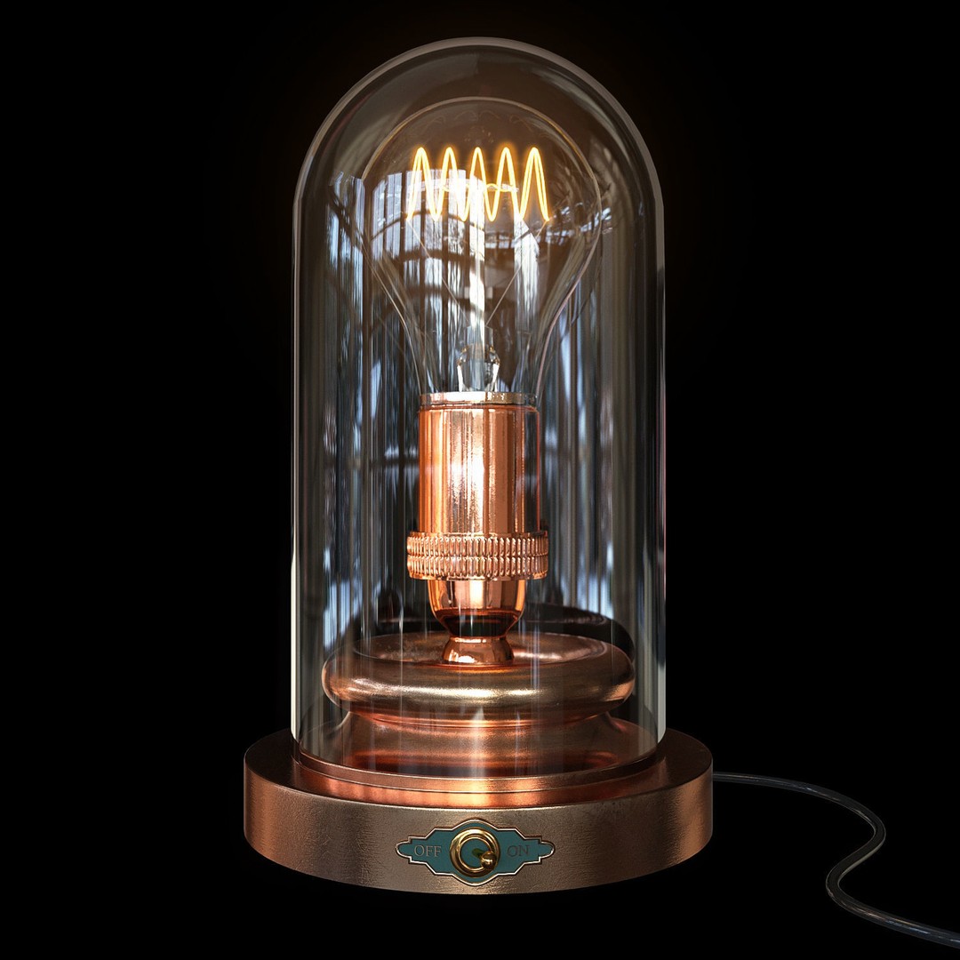 Steampunk Glass Dome 3D Model – Vintage Edison Lamp, FBX, OBJ - View 4