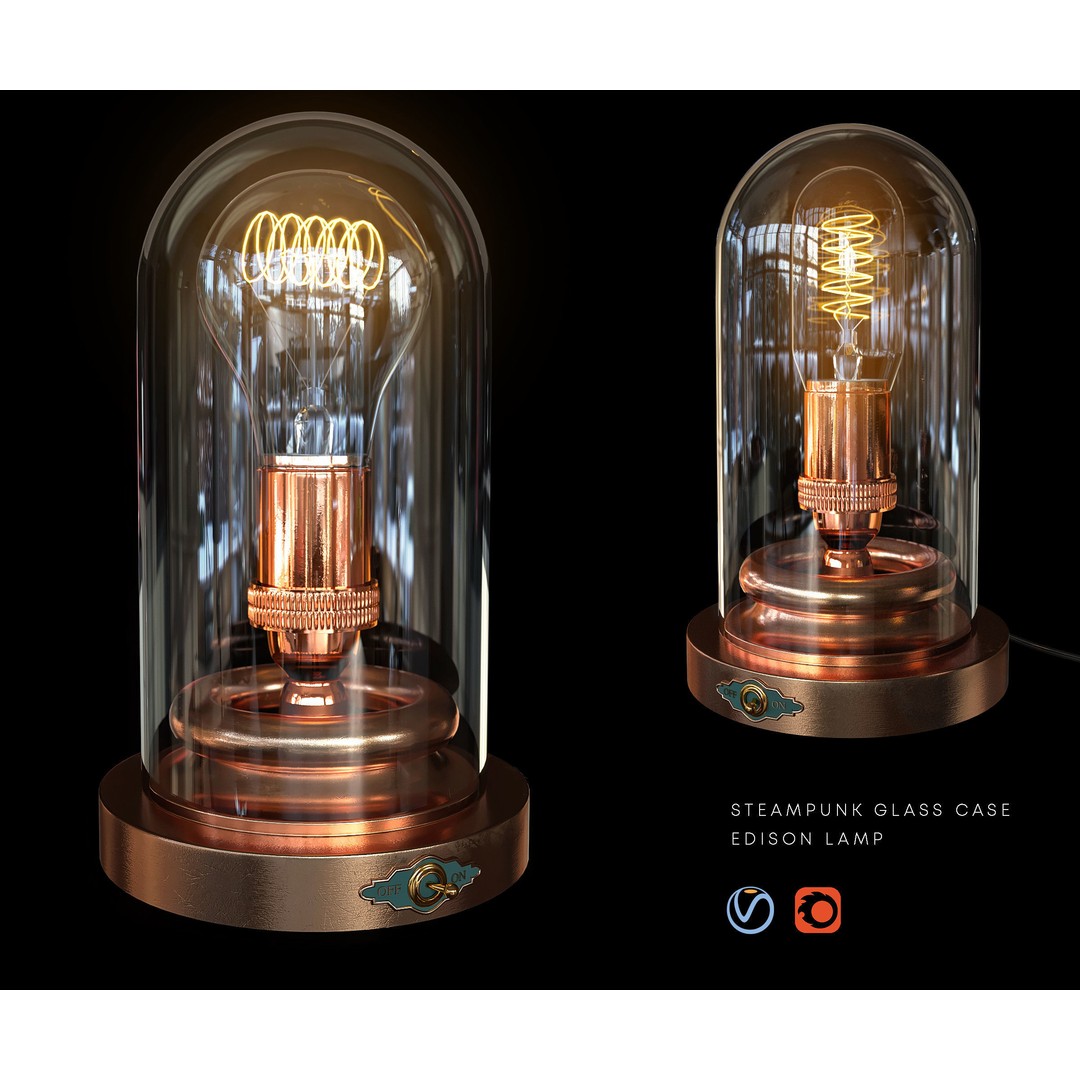 Steampunk Glass Dome 3D Model – Vintage Edison Lamp, FBX, OBJ - View 6