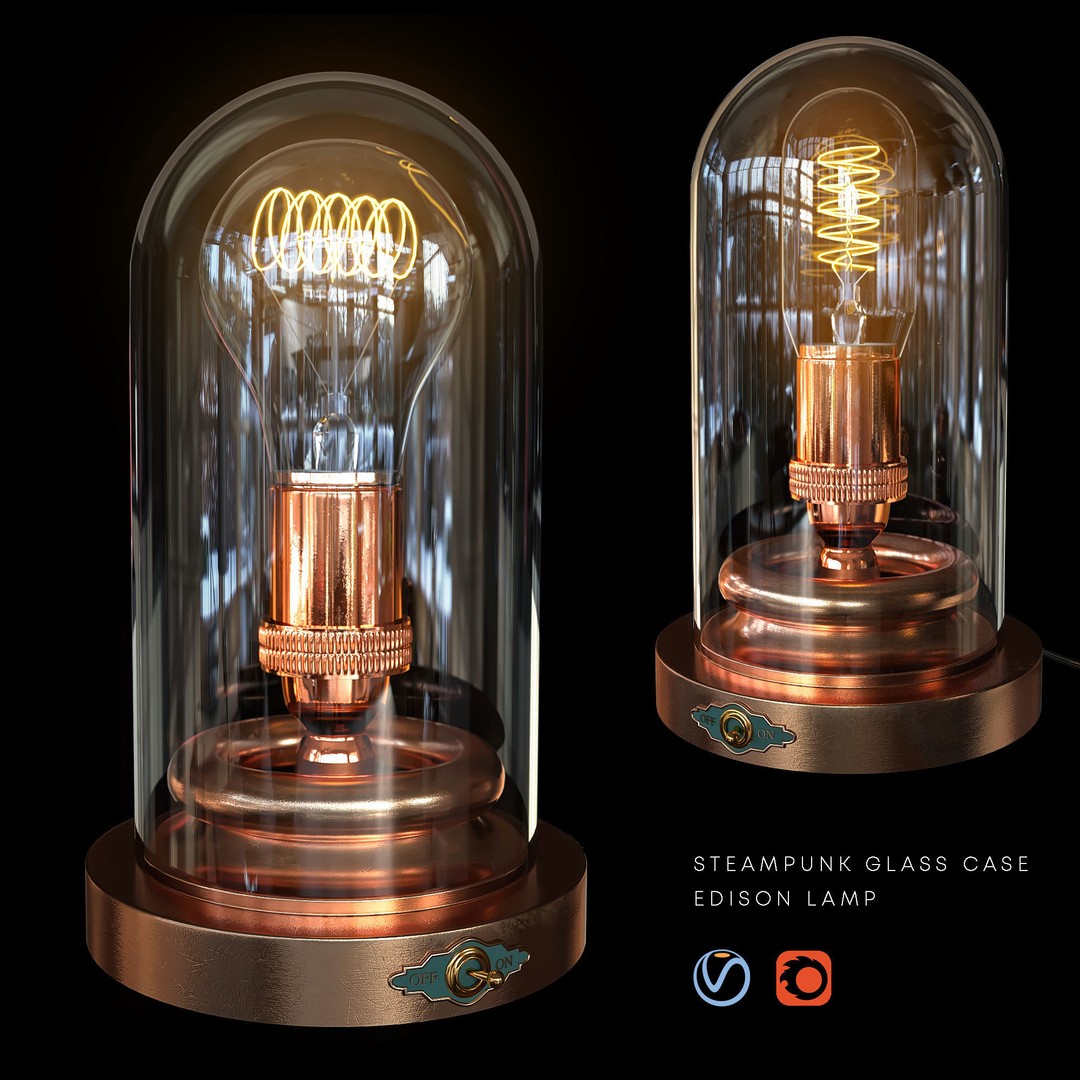 Steampunk Glass Dome 3D Model – Vintage Edison Lamp, FBX, OBJ - View 7