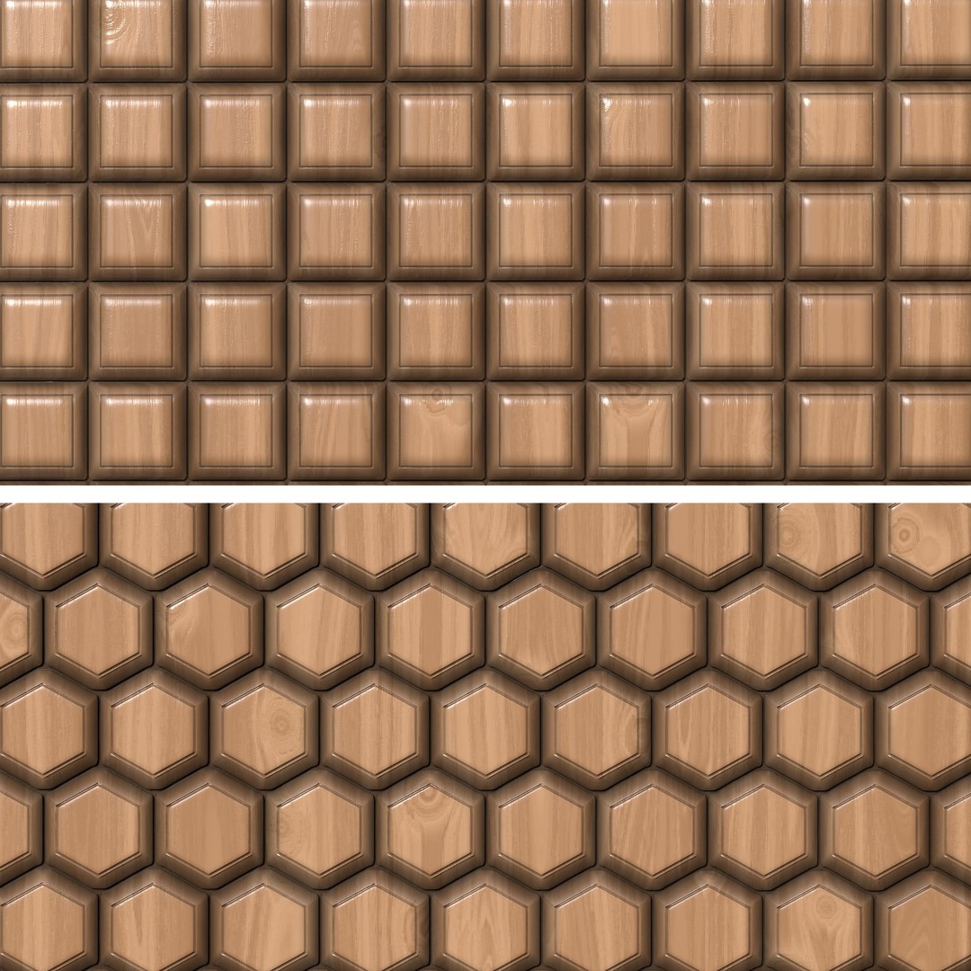 Wooden Wall Panel 3D Model – PBR Texture, 4 Color Variants - View 4