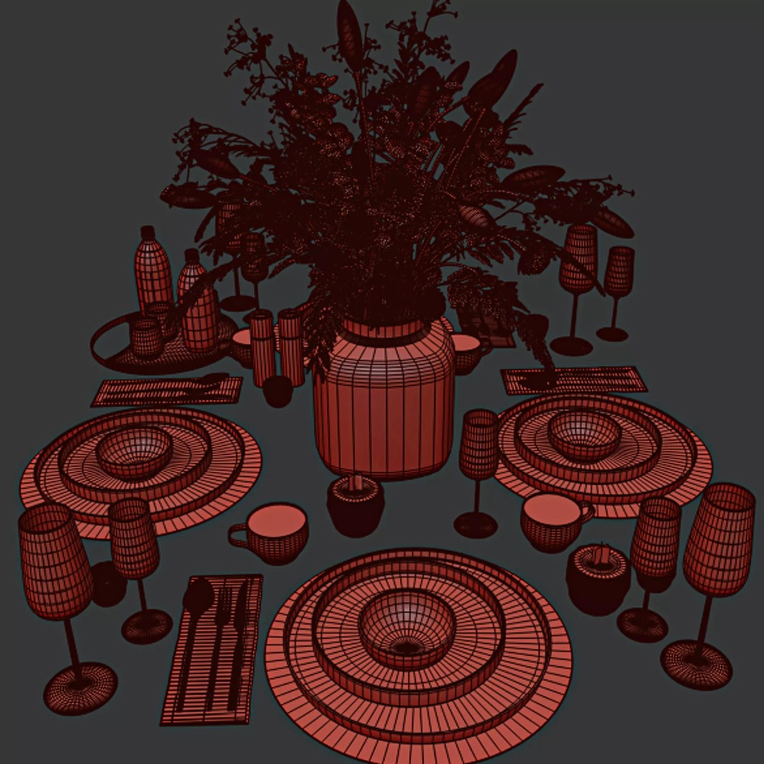 Tableware Set 3D Model – High Poly Dining Decor, FBX, OBJ