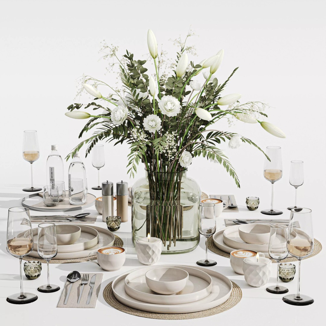 Tableware Set 3D Model – High Poly Dining Decor, FBX, OBJ - View 2
