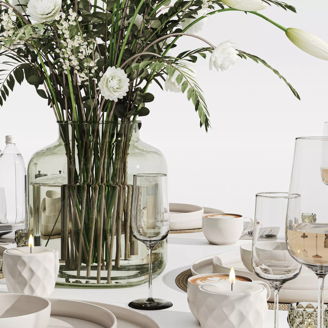 Tableware Set 3D Model – High Poly Dining Decor, FBX, OBJ - View 4