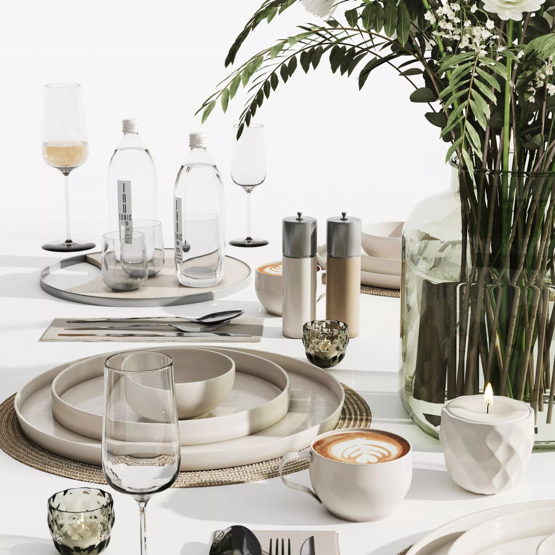 Tableware Set 3D Model – High Poly Dining Decor, FBX, OBJ - View 6