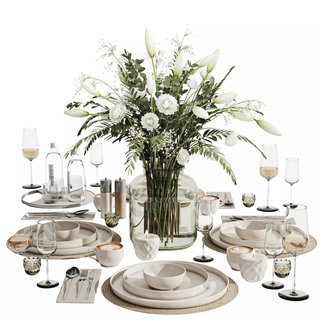 Tableware Set 3D Model – High Poly Dining Decor, FBX, OBJ - View 7