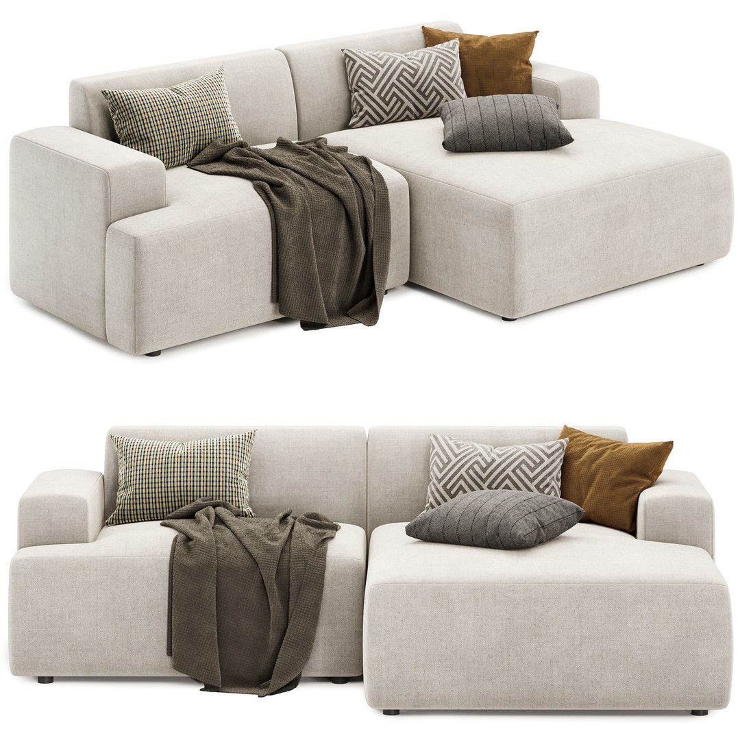 Melva Corner Sofa 3D Model – Modern Fabric Design, FBX & OBJ - View 3