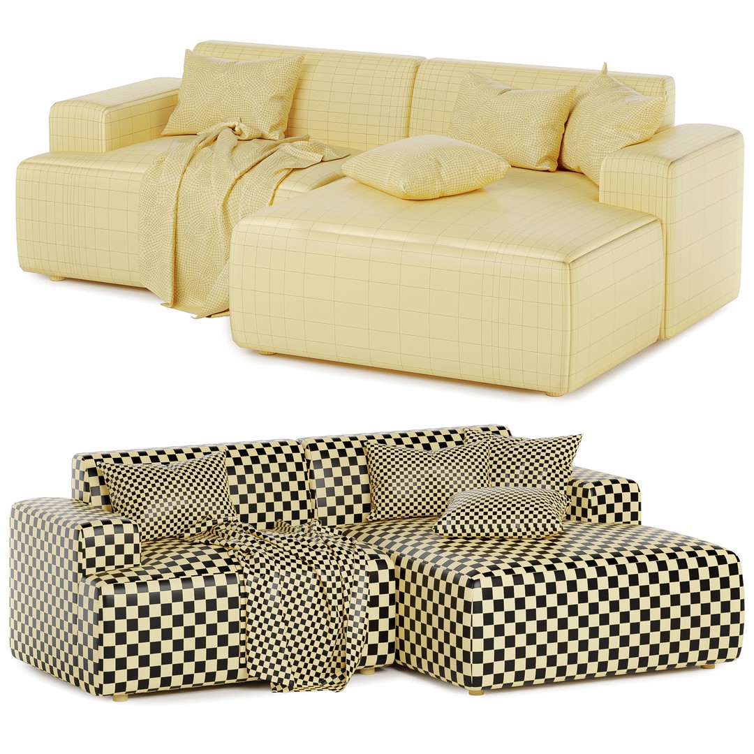 Melva Corner Sofa 3D Model – Modern Fabric Design, FBX & OBJ - View 6
