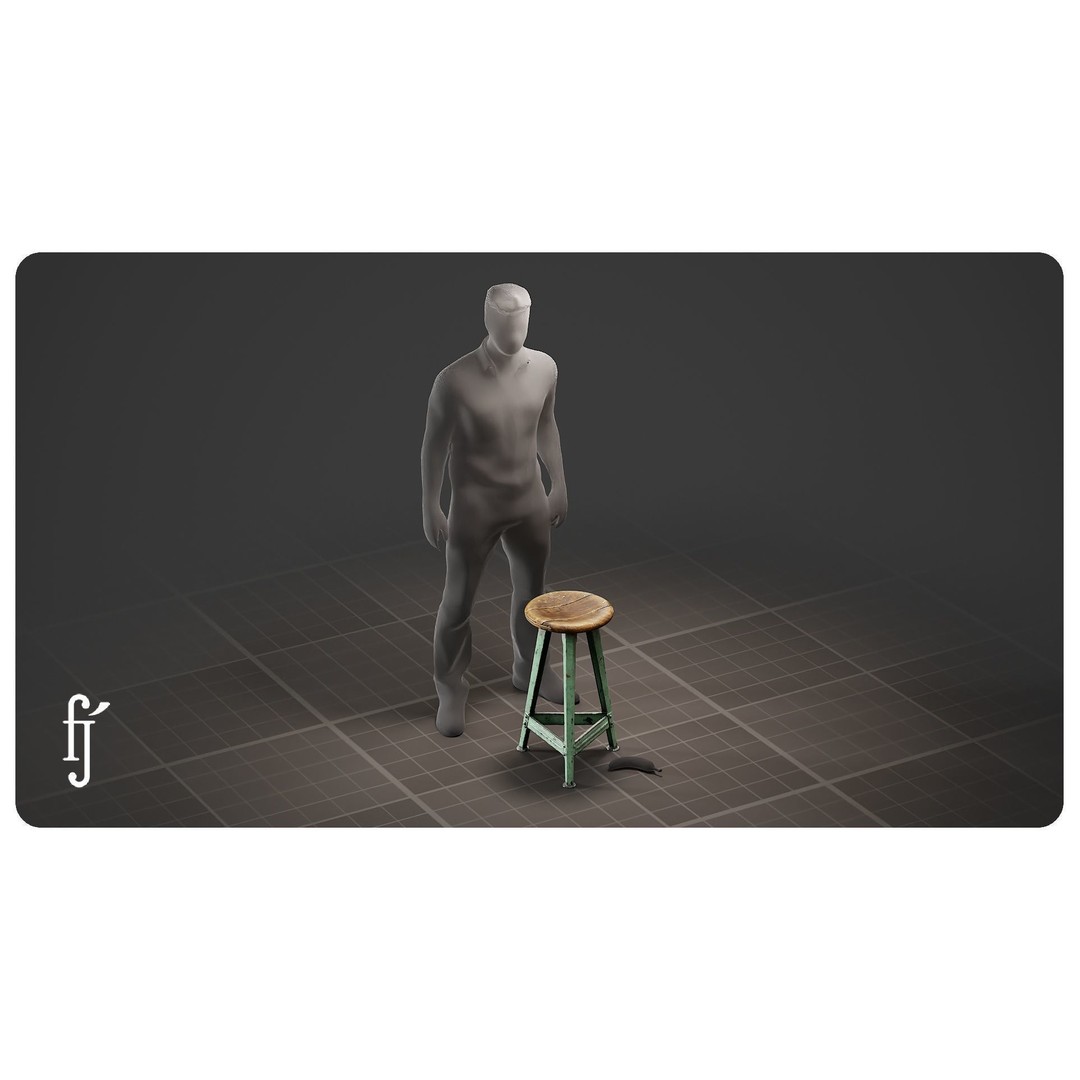 Industrial Bar Stool 3D Model – Vintage Metal Chair for Unreal Engine