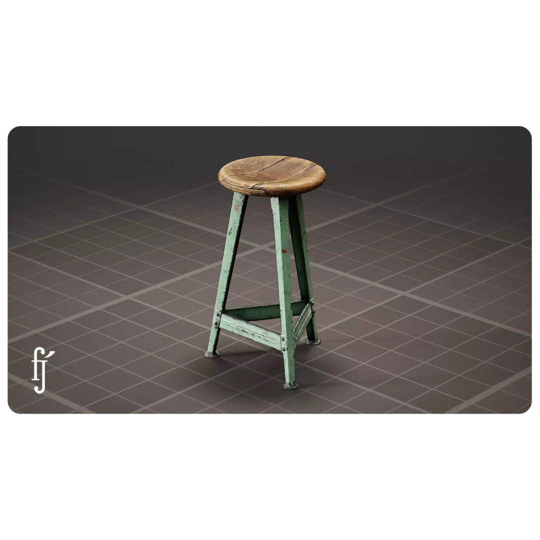 Industrial Bar Stool 3D Model – Vintage Metal Chair for Unreal Engine - View 2