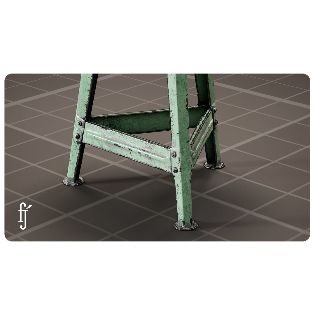 Industrial Bar Stool 3D Model – Vintage Metal Chair for Unreal Engine - View 3