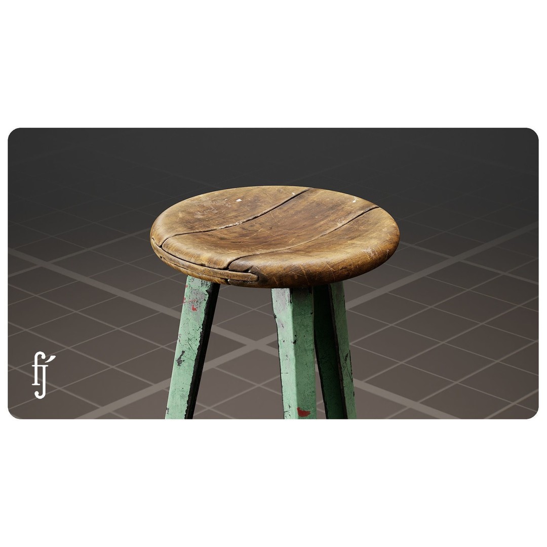 Industrial Bar Stool 3D Model – Vintage Metal Chair for Unreal Engine - View 4