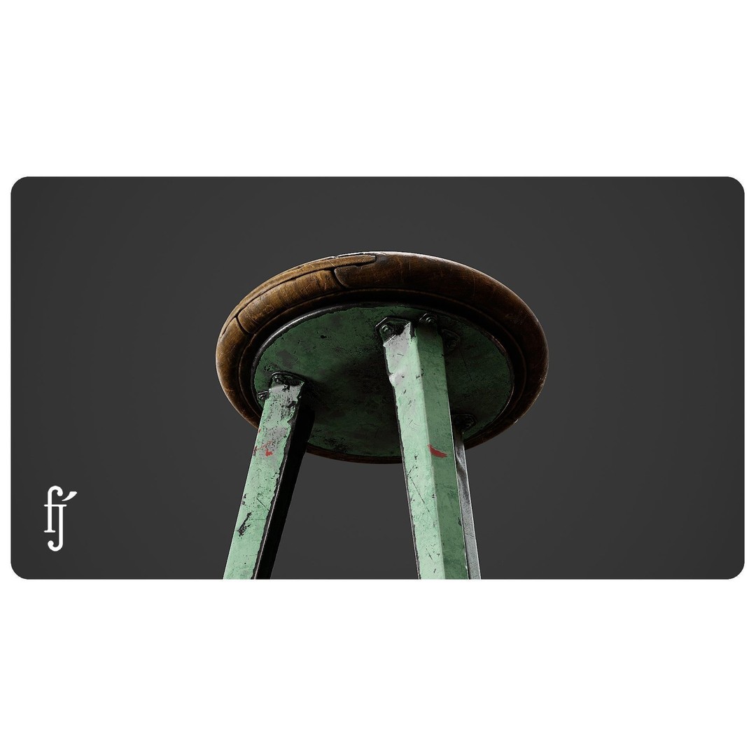 Industrial Bar Stool 3D Model – Vintage Metal Chair for Unreal Engine - View 5