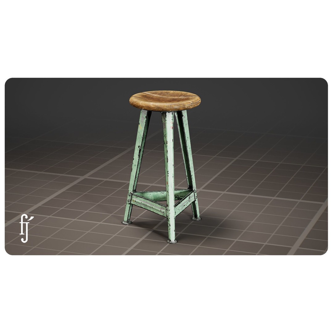 Industrial Bar Stool 3D Model – Vintage Metal Chair for Unreal Engine - View 7