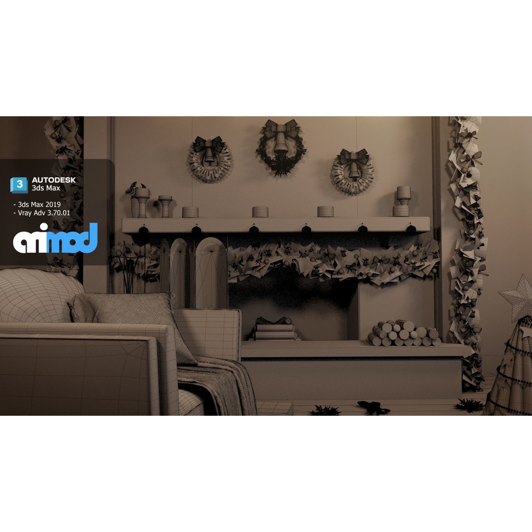 Christmas Home Decor 3D Model – Festive Interior Asset, FBX & Max