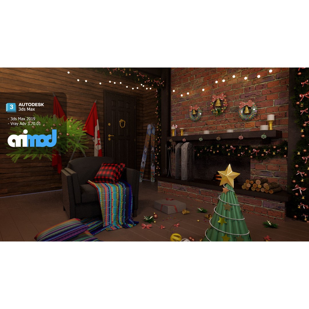 Christmas Home Decor 3D Model – Festive Interior Asset, FBX & Max - View 3