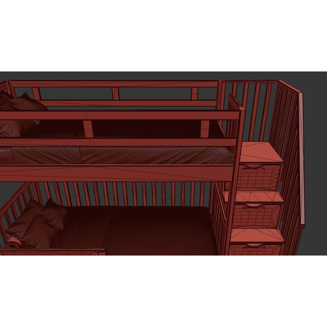Bunk Bed 3D Model – Children's Furniture with Textures, FBX, MAX