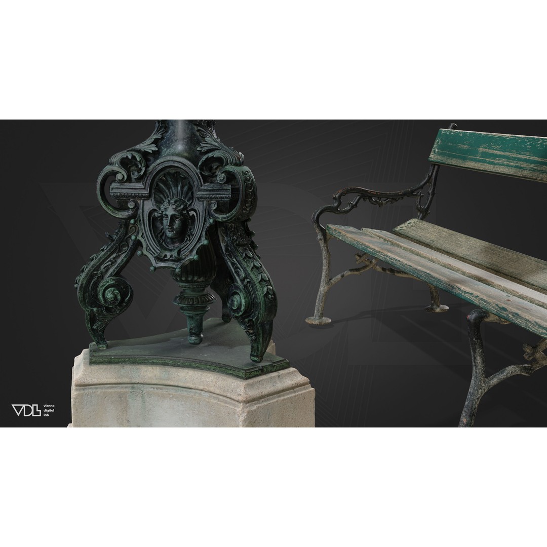 Imperial Street Lamp and Wooden Bench 3D Model – Low Poly PBR Outdoor Asset, FBX - View 6