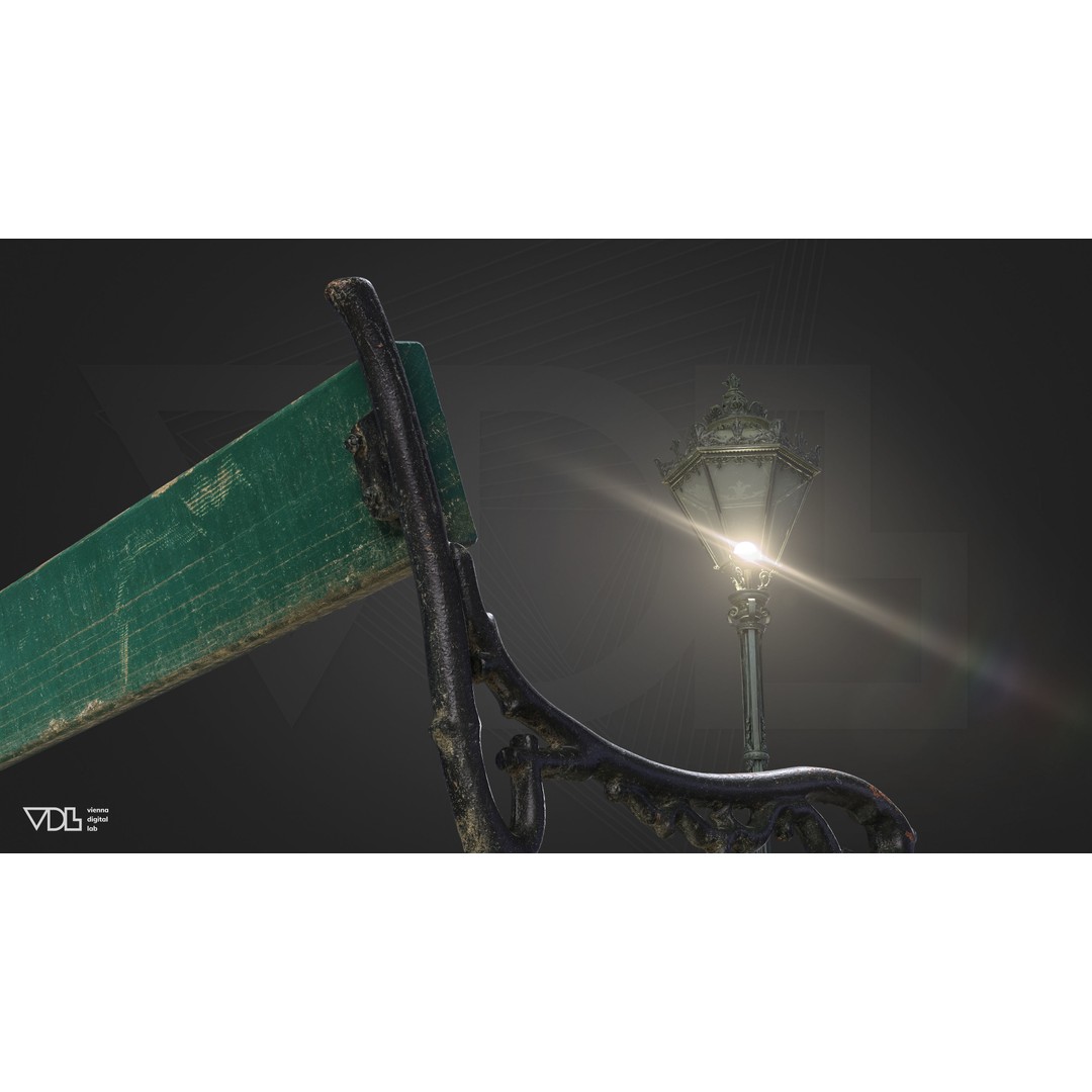 Imperial Street Lamp and Wooden Bench 3D Model – Low Poly PBR Outdoor Asset, FBX - View 9