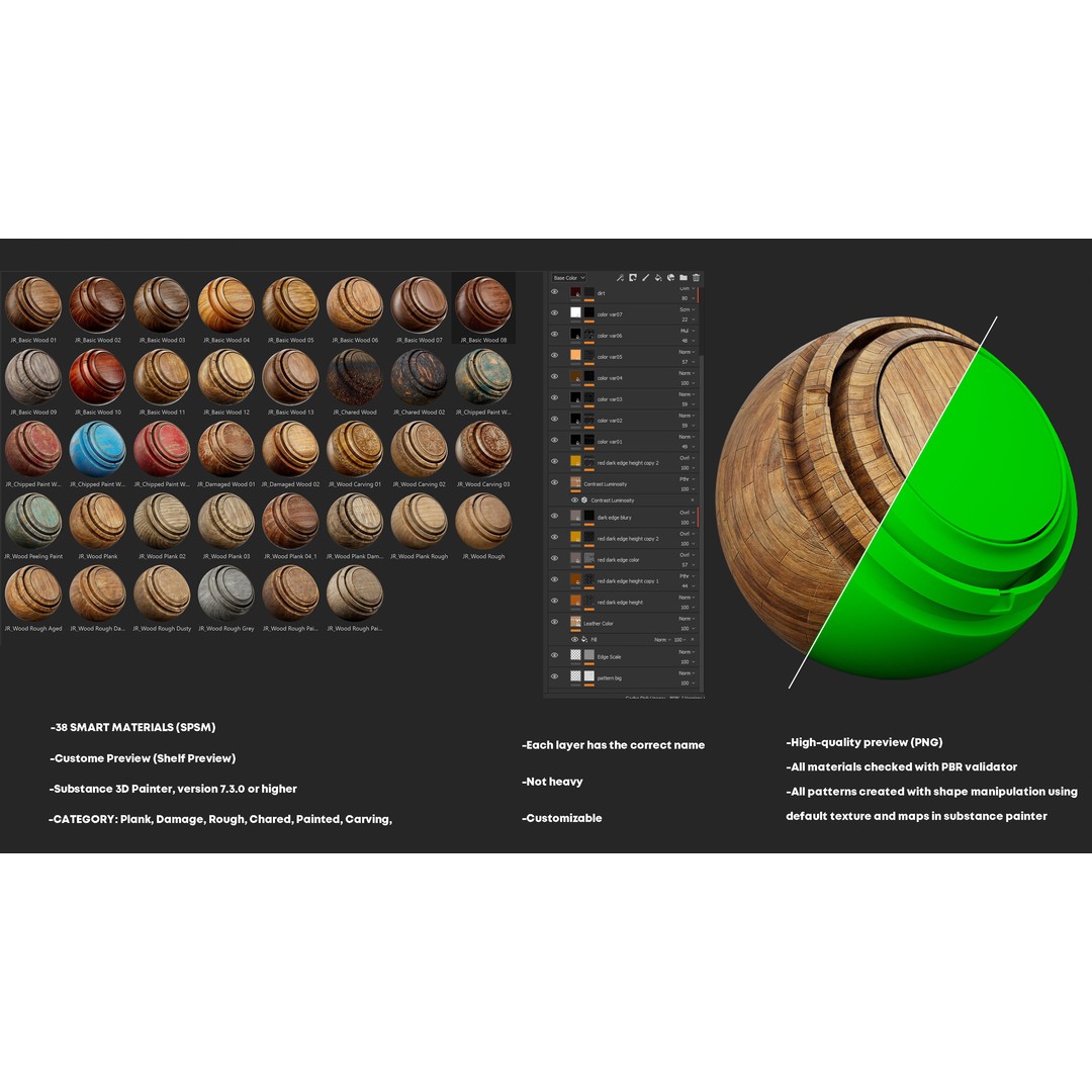 Wood Smart Materials 3D Model – High-Detail Customizable Textures, PBR - View 3