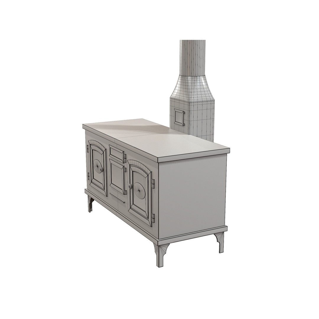 Retro Rust Stove 3D Model – Low Poly Metal Kitchen Asset, FBX