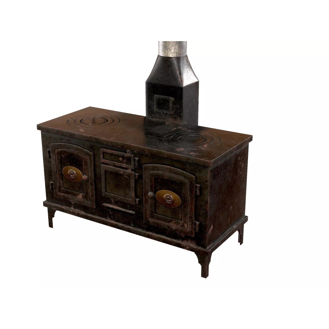 Retro Rust Stove 3D Model – Low Poly Metal Kitchen Asset, FBX - View 2