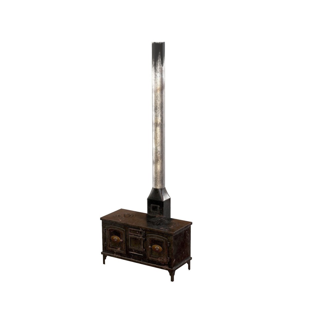 Retro Rust Stove 3D Model – Low Poly Metal Kitchen Asset, FBX - View 3