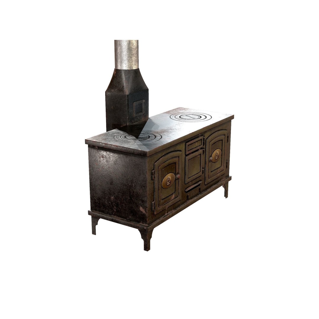 Retro Rust Stove 3D Model – Low Poly Metal Kitchen Asset, FBX - View 4