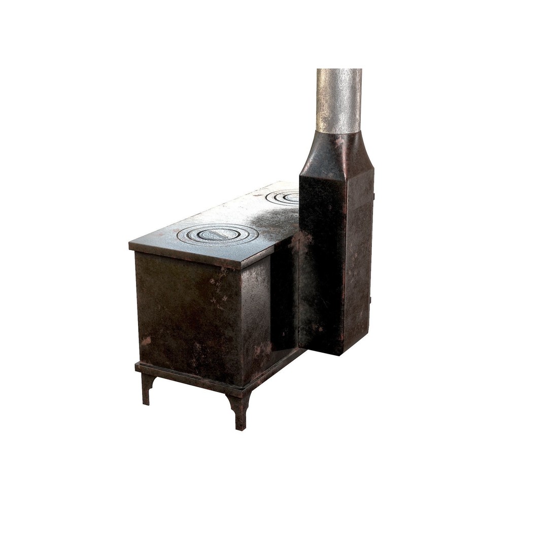 Retro Rust Stove 3D Model – Low Poly Metal Kitchen Asset, FBX - View 6