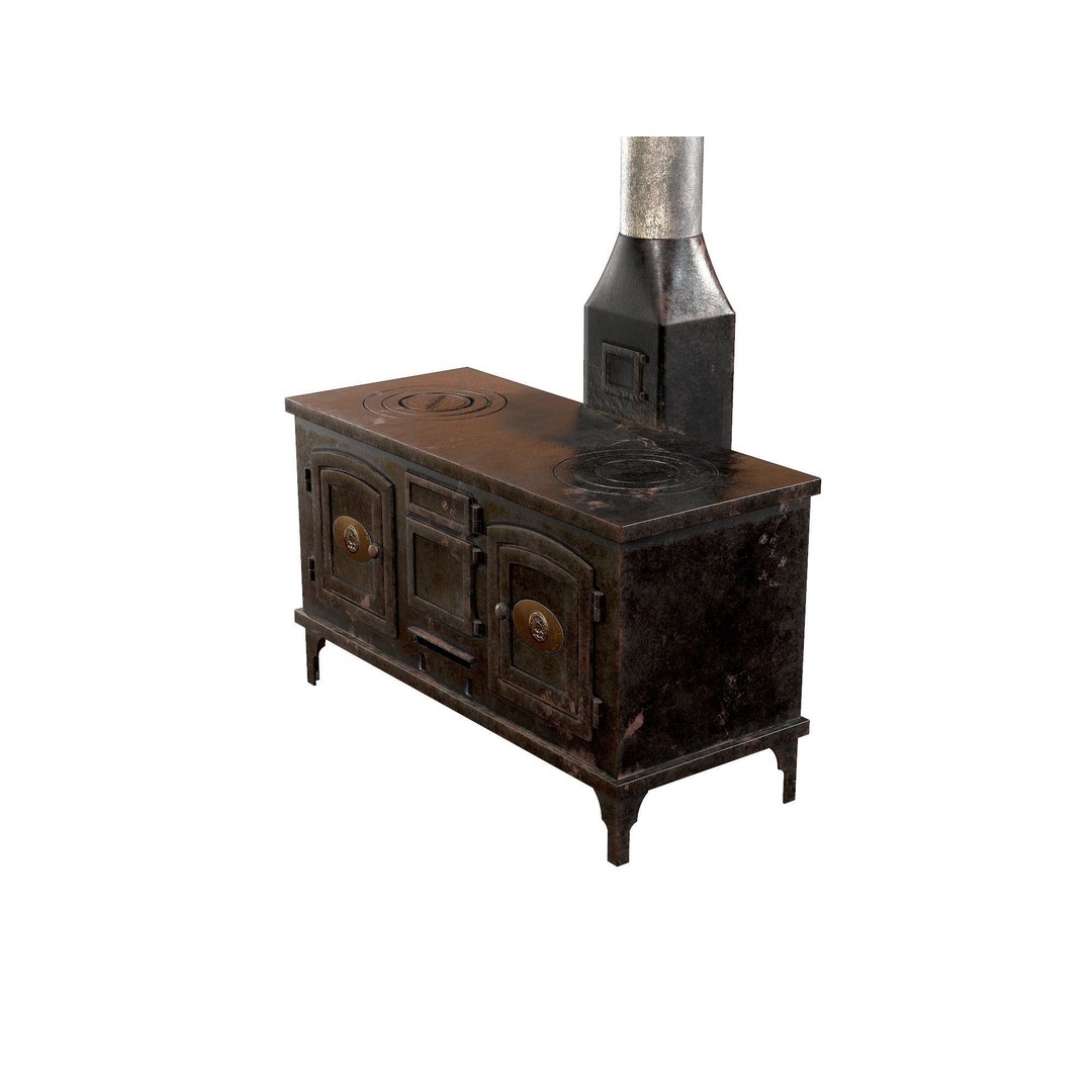 Retro Rust Stove 3D Model – Low Poly Metal Kitchen Asset, FBX - View 7