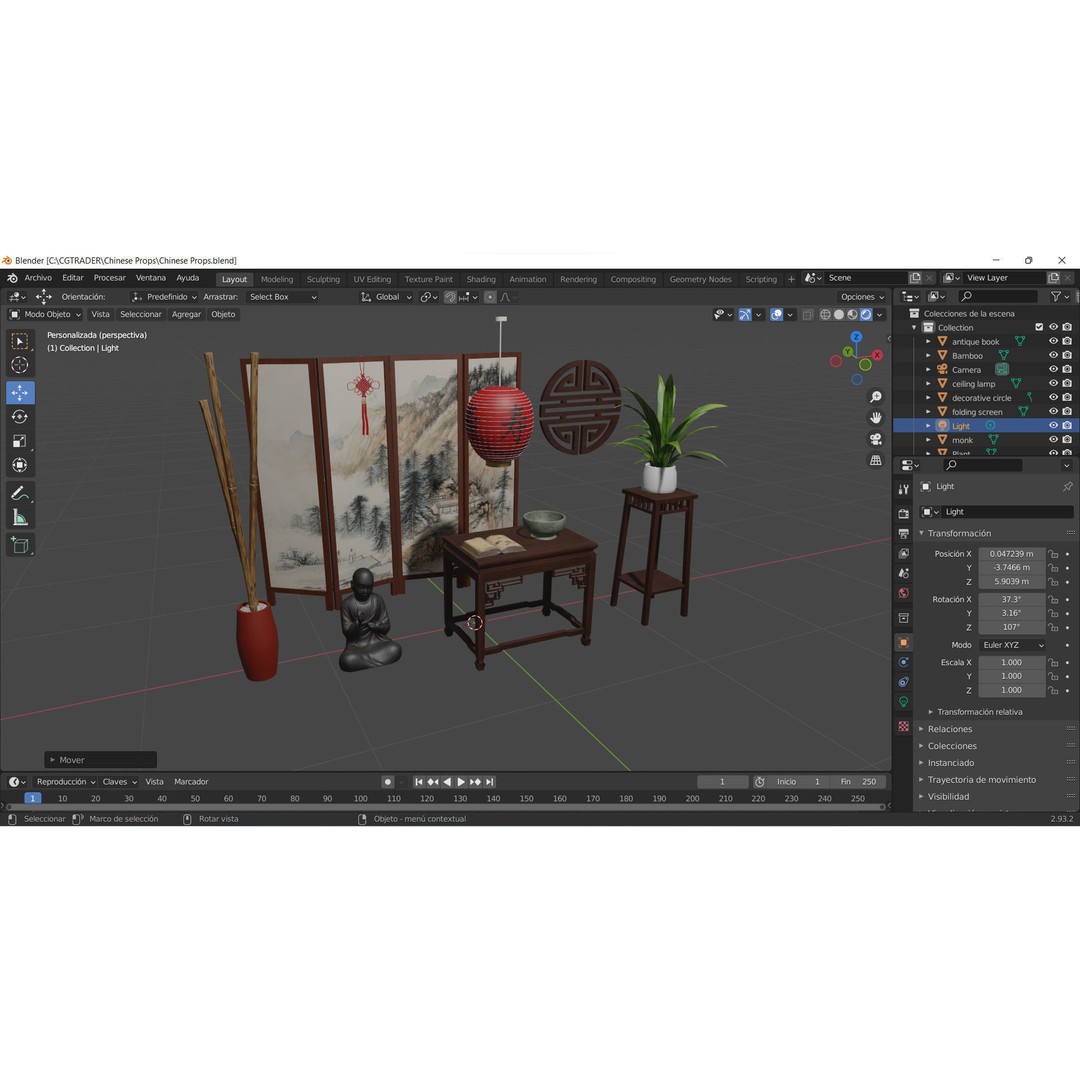 Chinese Props 3D Model – Low Poly Furniture for Games, FBX & OBJ